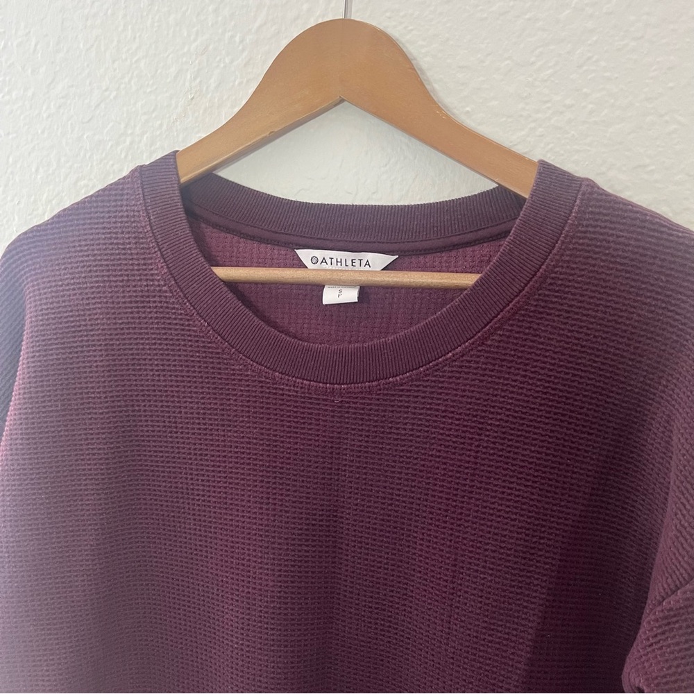 Athleta Coaster Luxe Waffle Sweatshirt in Cabernet - Women's Size SMALL - Picture 4 of 13